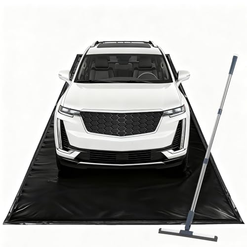 UEAKPIC Garage Floor Mat 8'6" x 20', Heavy Duty 1300D PVC Containment Mat with Floor Squeegee, Waterproof Protection from Snow, Rain and Mud for Cars, Black