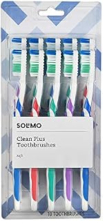 Amazon Brand - Solimo Clean Plus Toothbrushes, Pack of 10