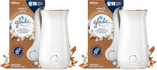 Glade Sense & Spray Diffuseur à Détection de Mouvement - Infusé Aux Huiles Essentielles - Jusqu'à 2 Mois de Parfum - Sensual Sandalwood & Jasmine - 1 Diffuseur + 1 Recharge (Lot de 2)