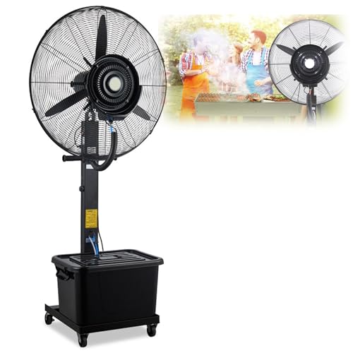 CSXCQM Misting Fan, Large Commercial Misting Fan Heavy Duty, Portable Oscillating Fan On Stand, Outdoor Moving Floor Fan, 22in 26in 30in Patio Misting Fans, Black (Size : 750mm/30in)