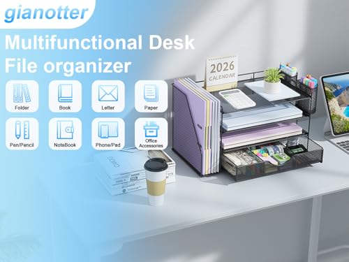 image for gianotter Desk Organizers and Accessories with File Holder, 4-Tier Des