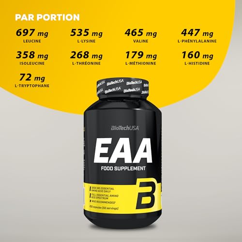 BioTechUSA EAA Capsules | 3200mg Acides Aminés Essentiels, Les 9 essentiels | Ratio recommandé par l'OMS | 200 capsules – Image 7