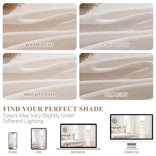 Image of Joywell Linen Curtains 96 Inches Long for Living Room Cream Beige