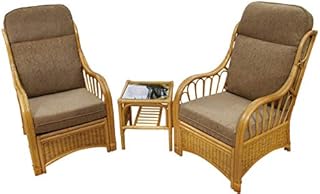 Garden Market Place Sorrento Cane Conservatory Furniture Duo Set- 2 Chairs and a Side Table- Coffee Colour Fabric