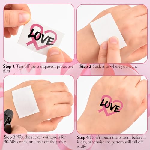 WANDIC 30 Sheets Breast Cancer Awareness Temporary Tattoos - Image 3
