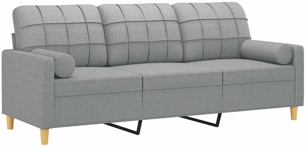 3-Seater Sofa Light Grey Polyester Living Room Furniture