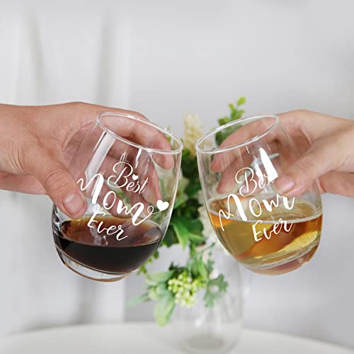 Jogskeor Mother Gift Wine Glass, 15 Oz Best Mom Ever Stemless Wine Glass, Mom Wine Glass For Mom Mother Female Wife New Mom Friend, Christmas Birthday Mother’s Day Great Gift Idea For Mom #TOP5