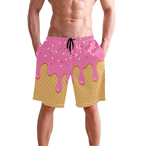 Men's Swim Trunk,Pink Ice Cream Beach Shorts Quick Dry Casual Polyester Swim Shorts with Pockets Medium2