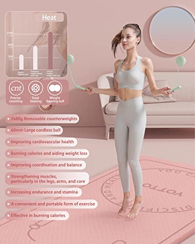 Jump Rope With Counter,Yottoy Cordless Weighted Skipping Jump Rope For Fitness Exercise, Ropeless Jump Rope With Large Cordless Ball For Women Training Indoor And Outdoor (Green) #TOP3