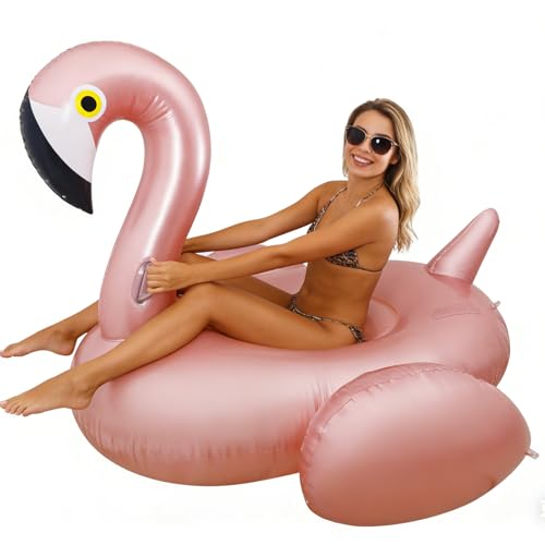 Blublu Park Inflatable Flamingo Pool Float for Adults with Balanced Handle Support, Rose Gold Pool Decorations Outdoor Lounger for Beach Travel Summer...