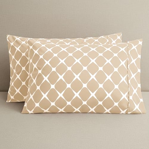 Image of Elegant Comfort Luxury Ultra-Soft 2-Piece Pillowcase Set - 1500 Premium Hotel Quality Microfiber Double Brushed - Wrinkle Resistant, King Size, Bloomingdale Pattern Cream