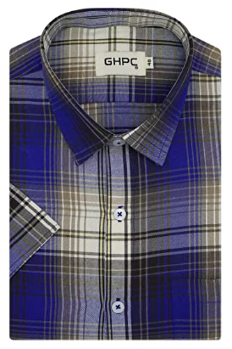 Image of GHPC by Arihant Men's 100% Cotton Plaid Checks Half Sleeves Regular Fit Formal Shirt