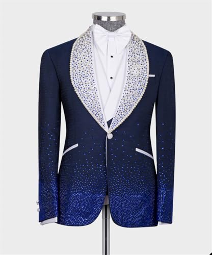 Men's Luxury Tuxedo with RoyalBlue Stone Shawl Lapel One Button Dinner Blazer for Prom Party Wedding2