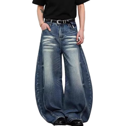 Wide Leg Barrel Jeans for Men Seam Front Baggy Hip Hop Loose Denim Pants Irregular Sutures Vintage Washed Jeans