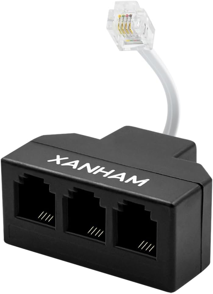 RJ11 Cable 3 Way Splitter 6P4C Connector Phone Line Cord Adapter with 3 inch Cable for Landline Telephone Wire, Black, AV01303