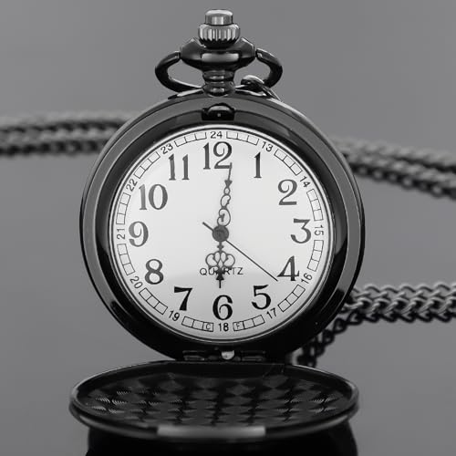 Image of Tiong Vintage Pocket Watch Engraved Cowboy Skull Wolf 3D Pattern Arabic Numerals Quartz Pocket Watch with Chain Best Gifts