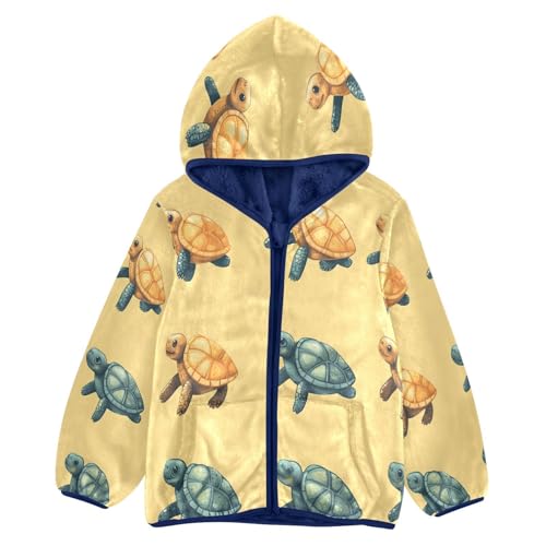 Sea Colorful Turtle Pattern Print Toddler Fleece Jacket Girl Boys Hooded Fleece Jacket Coat Warm Outwear Zip-up 3-10T