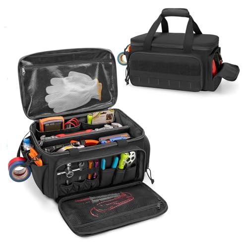 Ruspela Tool Bag Multi-pockets Organiser Portable Tote Bag with Zipper, Heavy Duty Organiser with Padded Handle for Storing Hand Tools Mechanic Electrician DIY