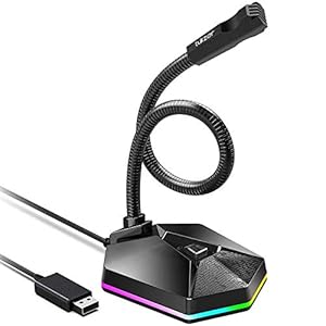 Tukzer USB Computer Microphone, RGB Mic, Omnidirectional Condenser Noise-Cancelling with On-Off Button, Plug & Play…