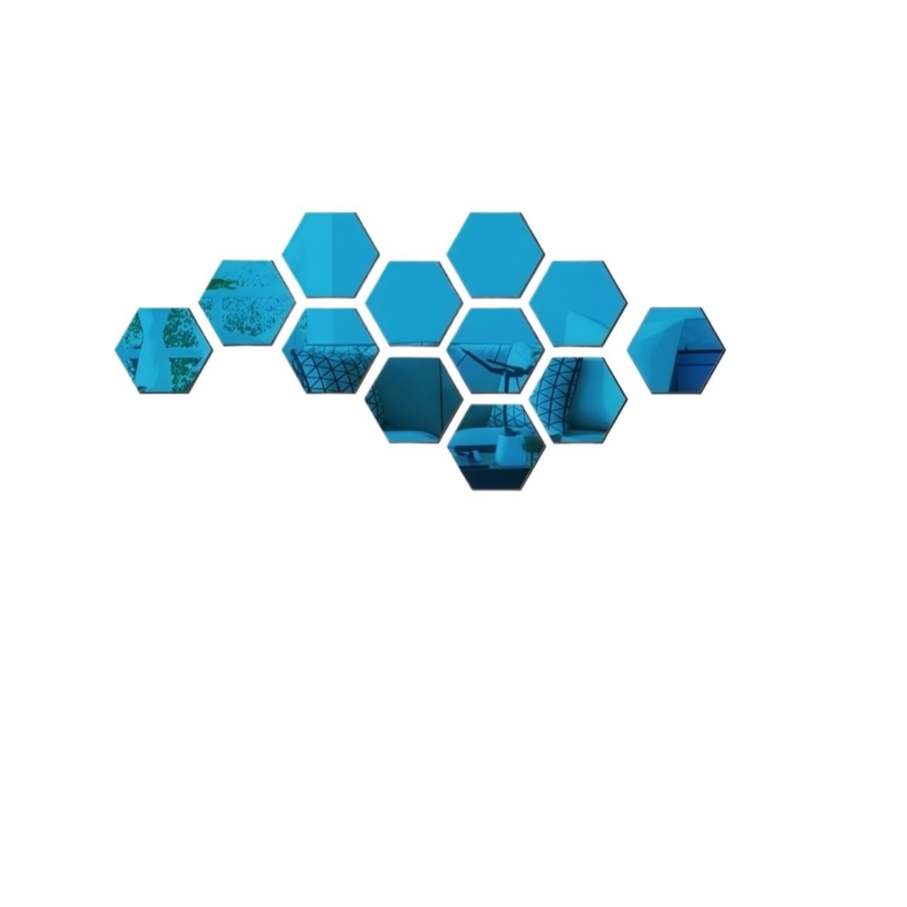 Hexagonal Mirror Wall Sticker 12Pcs Modern Minimalist Hexagon Mirror Wall Stickers Removable Decals for Sofa TV Background Decor(Blue,XL 150x130x75mm)