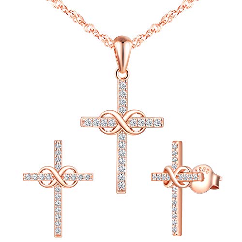 Collar colgante de cruz y pendientes Yumilok en plata para tus looks diarios y eventos