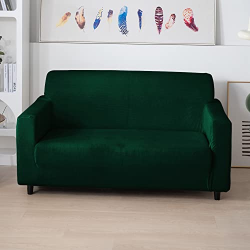 Image of HOKIPO 200 GSM Premium Velvet Sofa Cover 2 Seater Fully Covered, Hunter Green (AR-4737-HGR)