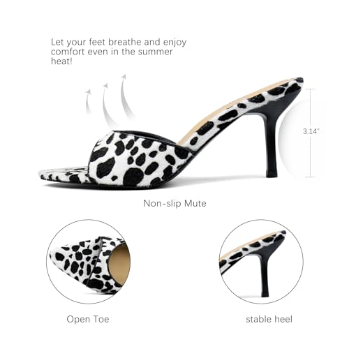 Image of QIV Leopard Kitten Heels Pointed Toe Mule Heels for Women Open Toe Kitten Heel for Party Dressy Wedding