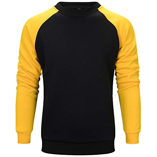 Givekoiu-clothings❀❀Men's Tops & T-Shirts,Men's Casual Long-Sleeved Rags Stitching Color Loose Multi-Color Men's Sweatshir,Black,L