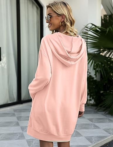 Image of Quenteen Women Hoodies Dress Hooded Sweatshirts Dress Casual Long Sleeve Tunic Dress Oversized Sweatshirts with Pocket