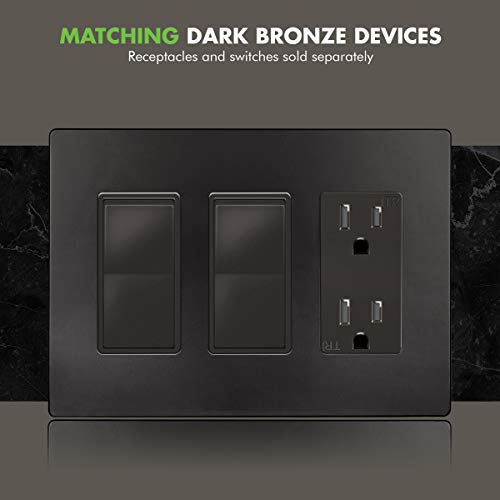ENERLITES Elite Series Screwless Decorator Wall Plate Child Safe Outlet Cover, Size 3-Gang 4.68" H x 6.53" L, Unbreakable Polycarbonate Thermoplastic, SI8833-DB, Glossy, Dark Bronze by ENERLITES - Image 3