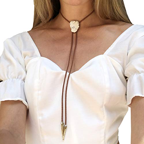 Image of Daisy Del Sol Gemstone Bolo Tie Braided Vegan Faux Leather Natural Stone Gold Handmade Necklace Adjustable Boho Western Jewelry