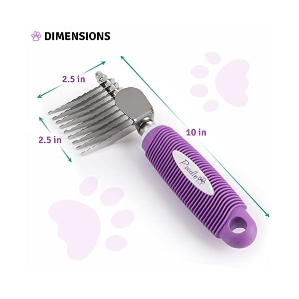 Poodle Pet Dematting Fur Rake Comb Brush Tool with Long 2.5” Steel Safety Blades for Detangling Matted or Knotted Undercoat Hair, Safe Grooming Accessories for Dogs, Longhaired Cats, Rabbits, Horses – Bild 4