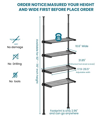 Allzone Bathroom Organizer, Over The Toilet Storage, 4-Tier Adjustable Shelves For Small Room, Saver Space, 92 To 116 Inch Tall, Black #TOP5