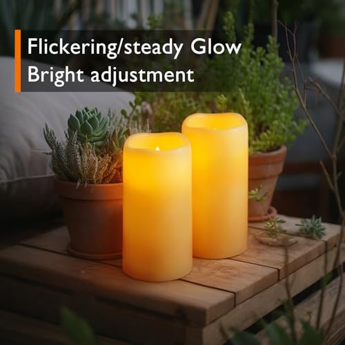 Image of Homemory 3 inchx6 inch Flameless Candles, Outdoor Waterproof, Battery Operated LED Pillar Candles with Remote Control and Timer, Plastic, Long Lasting