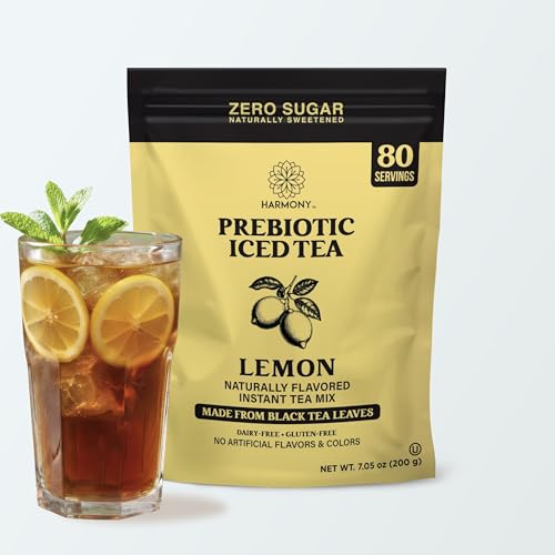 Image of Harmony Lemon Prebiotic Black Iced Tea, 7.05 oz Bag, 80 Servings | Real black tea, Bright lemon flavor, 80 servings per bag, Prebiotic plant fiber, 25 calories, Zero sugar, Gluten free