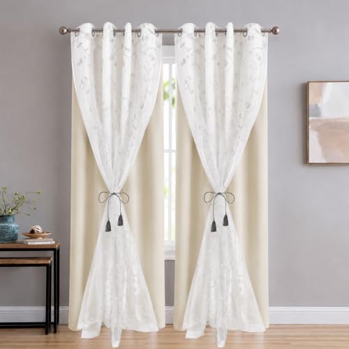 Image of 2 in1 Blackout and Velvet (Parent) (White Blackout + White Vine Embroidery, Extra Tall Door (9 ft x 4.5 ft), Blackout)