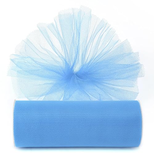 Image of Dusty Blue Tulle Fabric Ribbon 6 Inch by 25 Yards Rolls Fabric Spool Tulle for Gift Wrapping Wedding Decorations Craft Supplies DIY Tutu Skirt Baby Shower Birthday Party