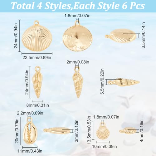 SUNNYCLUE 1 Box 24Pcs Sea Shells Charms Gold Cowrie Shells Bulk Summer Beach Ocean Sea Golden Shell Conch Scallop Charm for DIY Crafting Earrings Bracelets Necklaces Jewellery Making Supplies Adult - Image 2