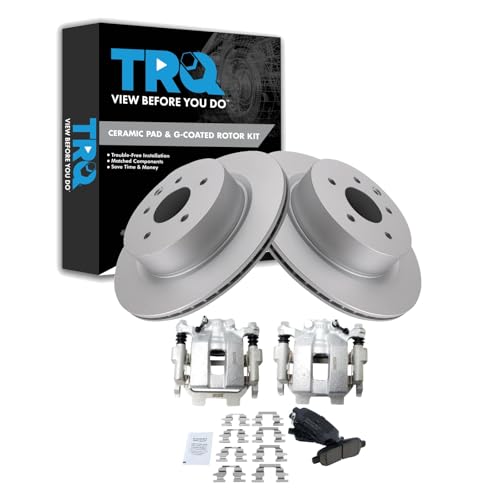 Image of TRQ Rear Brake Pad and Rotor Set Ceramic Vented Coated Rotors Calipers