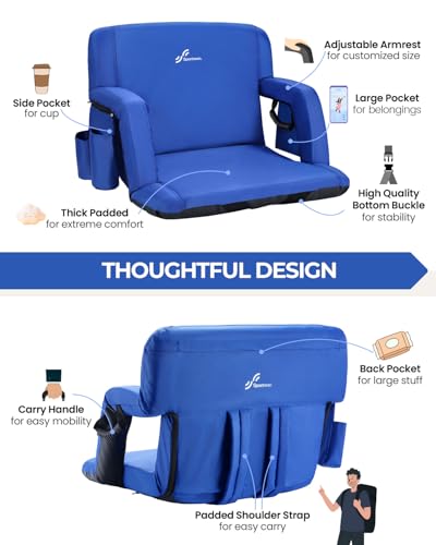 Sportneer Extra Wide Stadium Seats with Back Support, 2 Pack Bleacher Seats with Back and Cushion Wide Padded Stadium Chair with Armrests 6 Reclining Positions Bleacher Chair for Sport Events Camping
