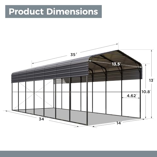 Image of GREEN PARTY 14x35x13 ft Metal RV Carport Heavy Duty Canopy Garage Shelter