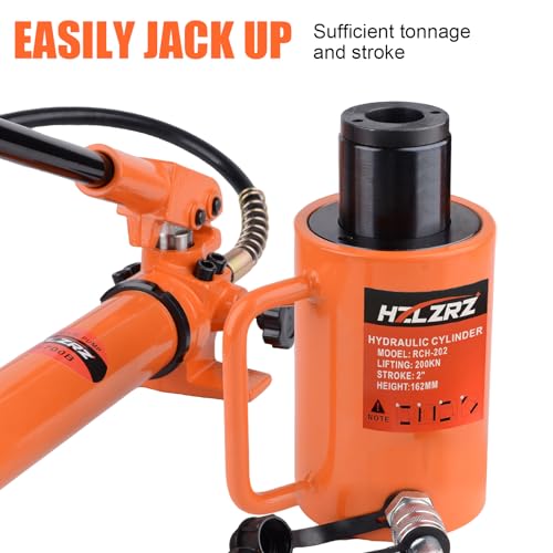 Image of HZLZRZ 20T Hydraulic Cylinder Jack Hollow Single Acting Hydraulic Ram Cylinder, Hydraulic Lifting Cylinders 2 inch(50mm) and Porta Power Kit(RCH-202)