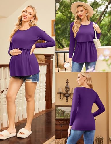 image for Ekouaer Women's Nursing Tops Long Sleeve Nursing Shirts Double Layer M