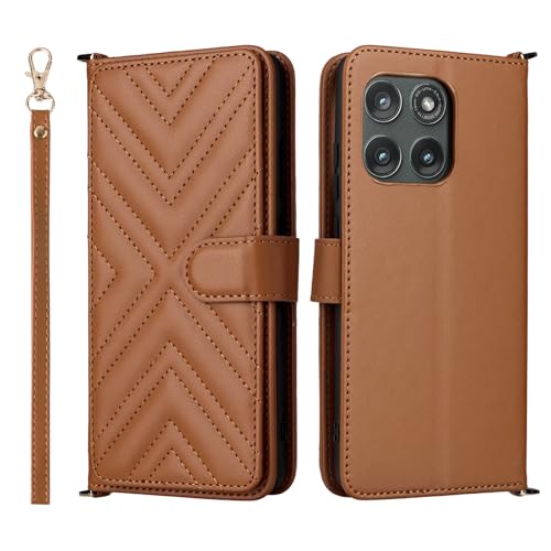 Cover Compatibile con Motorola Edge 2025 5G con Edge 2025 5G Cinghia da polso rimovibile Custodia a portafoglio reversibile a doppia fessuraBrown