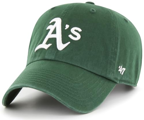 47 Brand MLB Alternate Color Primary Logo Clean Up Adjustable Baseball Cap Hat, Adult One Size Fits All - Oakland Athletics Green