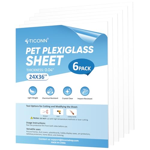 TICONN PET Plexiglass Sheets, 6 Pack Clear Plastic Sheet