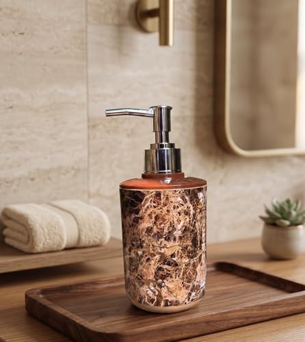 Image of Italian Design Liquid Soap Dispenser| Sanitizer Dispenser | Lotion Dispenser | Shampoo Dispenser | Handwash Bottle | Metallic Grey Finish, 350ml (Brown Silver)
