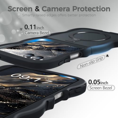 Image of Cute Wavy Magnetic Stand Case for Galaxy Z Flip 8 Fit for MagSafe, Black