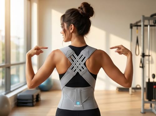 Image of Posture Corrector for Men & Women - Adjustable Back Brace for Upper Back Pain Relief, Slouch Correction, Clavicle Support - Comfortable Shoulder Straightener Belt (Unisex, Free Sizes)