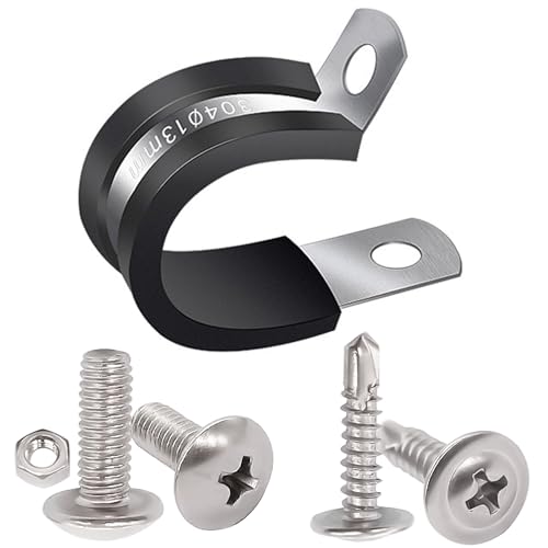 Twidec/50PCS 1/2 Inch Cable Clamp 304 Stainless Steel Rubber Coated Cushion Pipe Clamps,Metal Clamp,With Metal Rubber Clips For Automotive Wire Tube Pipe Clamps N-056-1/2